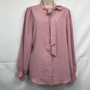 Acevog Dusty Pink textured tie neck button up blouse NWT size medium